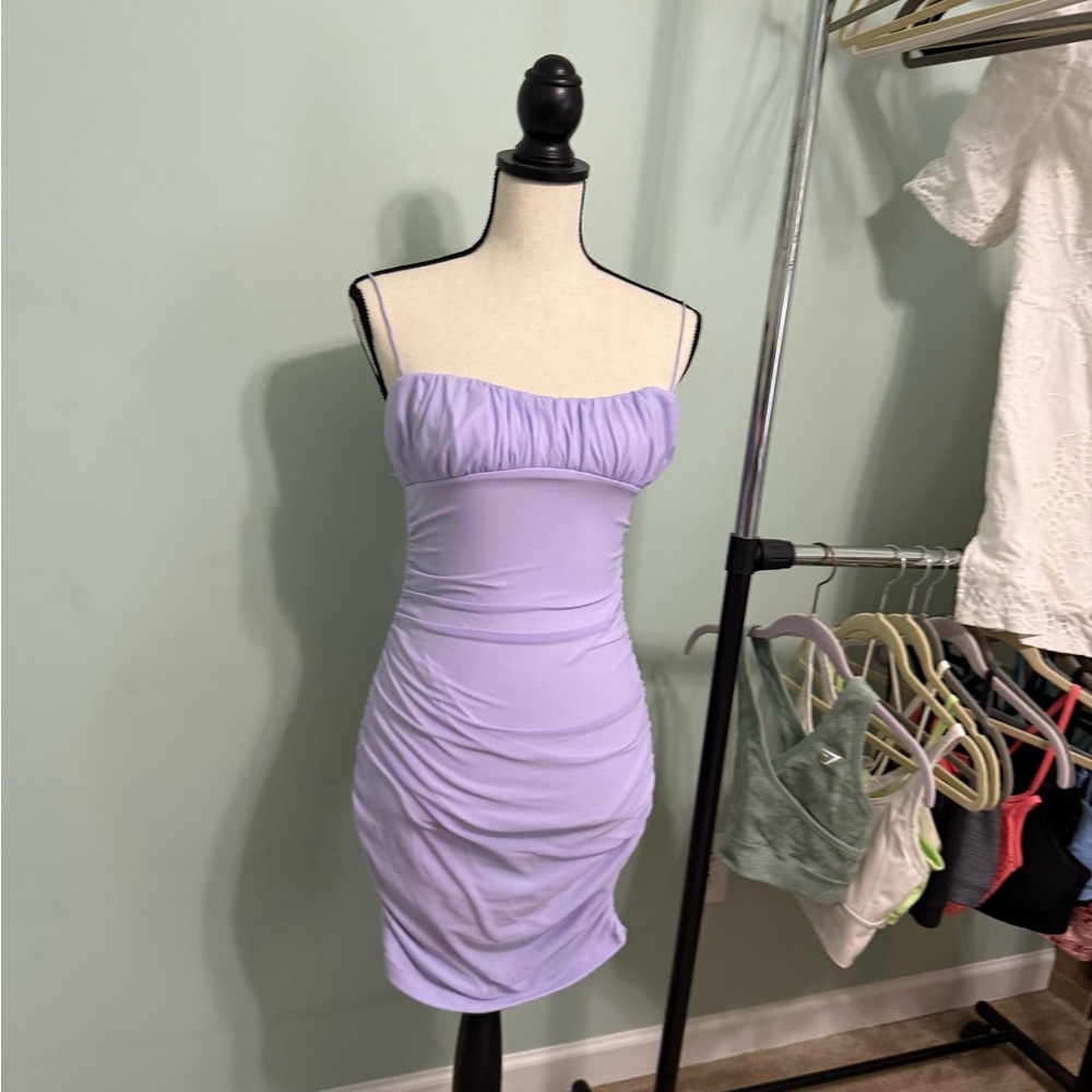 Lavender Ruched Bodycon Dress